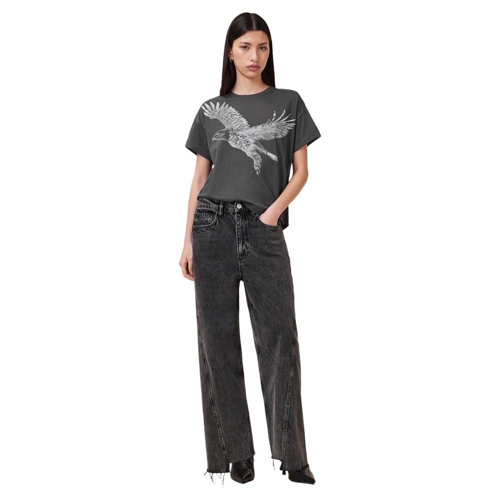 All Saints Womens Flite Eagle-Print Organic Cotton  Patina Dyed T Shirt Size S